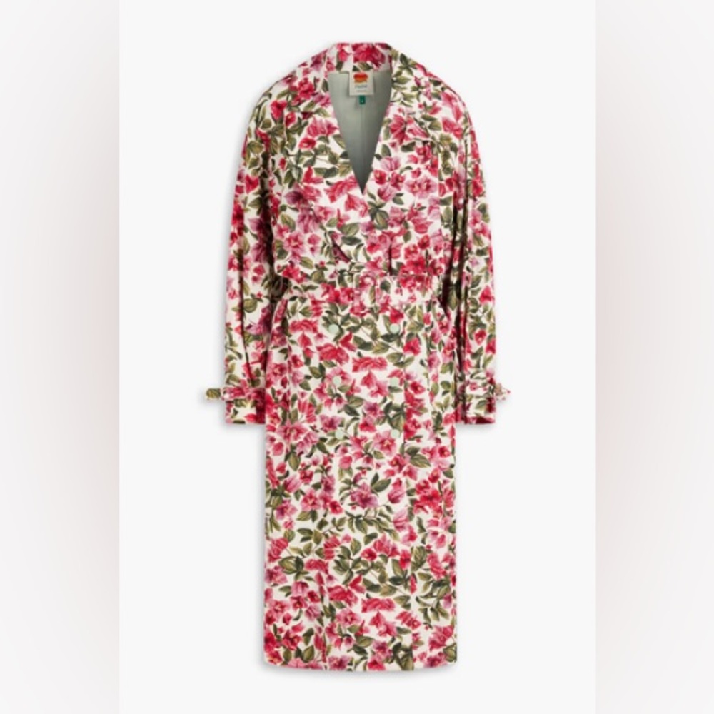 NWT FARM Rio Halftone Pink Bouganvillea Oversized Trench Coat Size Medium - Picture 4 of 15